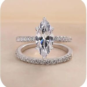 Simulated Diamond Promise Ring 925 Plated Silver